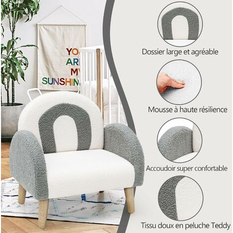 Fauteuil Enfant Canapé Mouton Doux – Pouf Ultra Confortable 1-7 Ans, Lavable, Gris