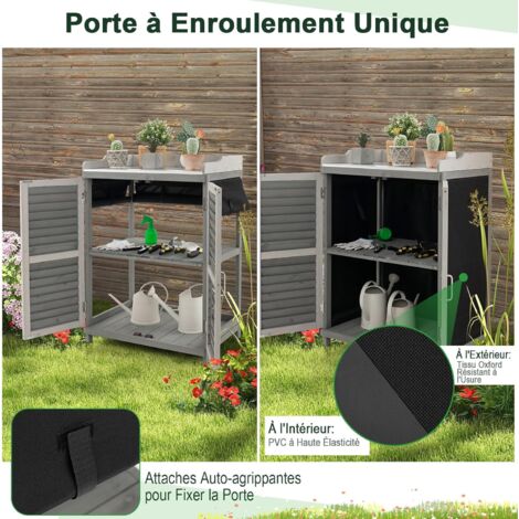 Armoire Jardin Bois COSTWAY - 75x50x180cm - 3 Étagères, Table Pliante - Toit Asphalte