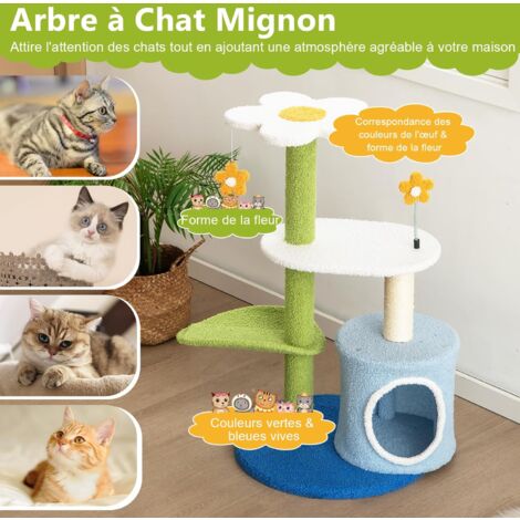 Arbre à Chat En Polyrotin 91 Cm - Sisal, Niches Et Boule Suspendue - Couleur Beige - Pour Chats Jusqu'à 10 Kg - 12