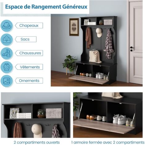 Portemanteau Avec Banc Et étagère à Chaussures 4 Compartiments – Gain De Place Noir