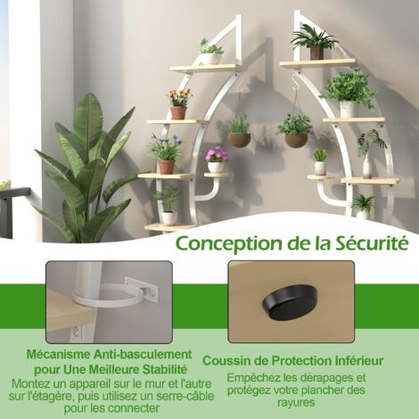COSTWAY Étagère Plantes D’Intérieur 4 Niveaux 125 Cm – Support Angle Métal Doré & Bois Blanc, Idéal Bureau Balcon Salon