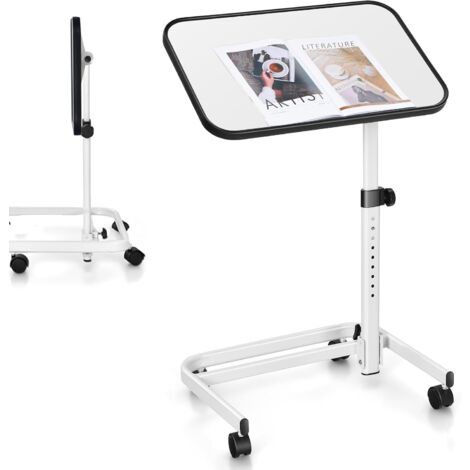 COSTWAY Table de Lit avec roulettes Verrouillables, Table Roulante pour Lit Réglable en Hauteur,Rangement Pliable, Plateau Inclinable 180°, Table pour Lit Médicalisé, Charge 20kg