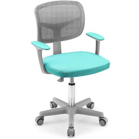 COSTWAY Chaise de Bureau Pivotante Enfants avec Hauteur Réglable 80-91,5cm, Siège à roulettes Enfants avec Dossier & Accoudoirs Ergonomique, Coussin Amovible, Verrouillage Automatique, 3-10 Ans