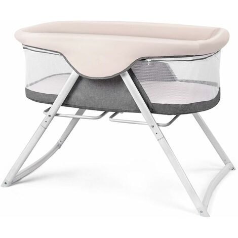 Costway Berceau Bebe Pliable Et Portable Lit Berceau Bebe Beige Avec Gris En Tissu