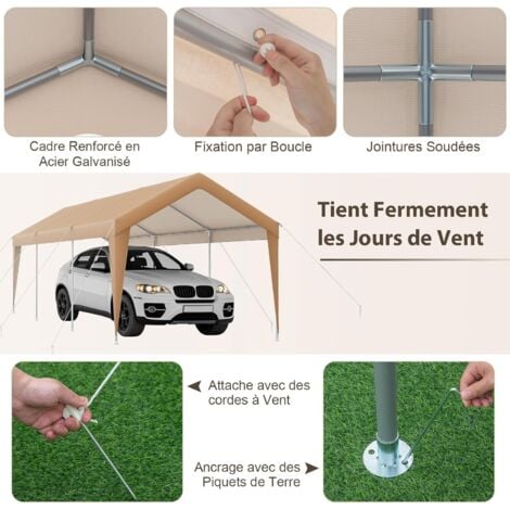 Tente garage carport acier galvanisé PE haute densité gris