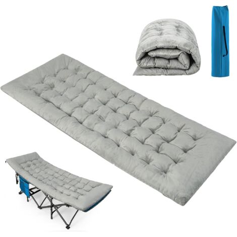 COSTWAY Matelas de Camping Inclinable en Velours Cristal, Matelas de Couchage avec 4 Sangles de Fixation Poche de Fixation de Lit pour Voyages Randonnée, Épaissi de 190x70x7 cm Gris