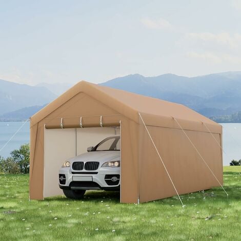 Abri de Voiture 301 x 600 cm Cadre en Métal Galvanisé Tente de Garage  Portable avec Paroi Latérale Amovible - Costway