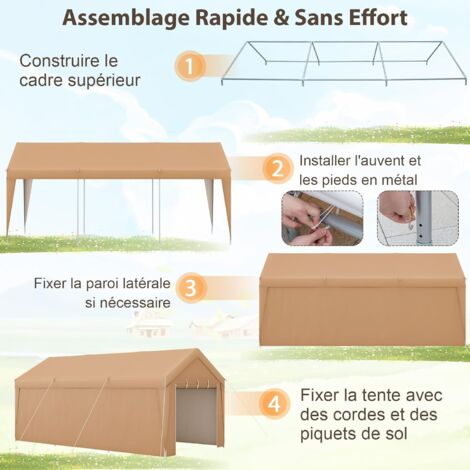 COSTWAY Abri de Voiture/Carport 3 x 6 m - Cadre en Acier Galvanisé
