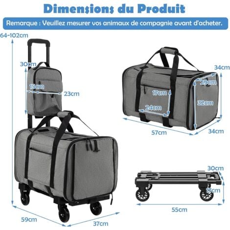 COSTWAY Sac à Dos avec Roues pour Chat Chien, Sac de Transport à