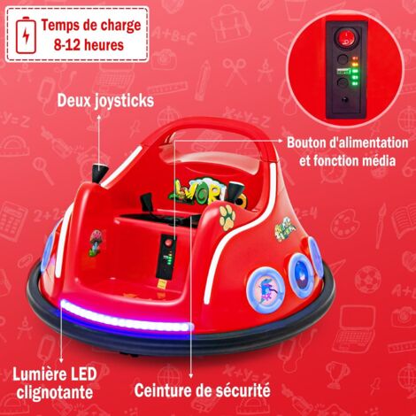 COSTWAY Auto-Tamponneuse Électrique Enfants 360° – Télécommande 2,4G – LED Colorées – Vitesse 3-6 Km/h – Dès 3-8 Ans
