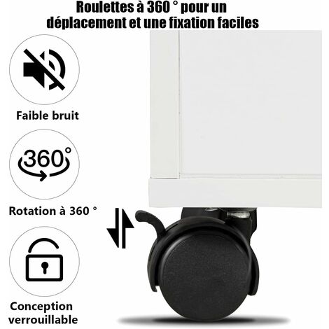 Meuble à 15 Tiroirs à Roulettes Verrouillables KOMFOTTEU - Chariot De Rangement Plastique Noir/Gris/Blanc Pour Bureau, Salle De Bain Et Salon