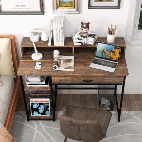 Bureau Avec Rangement 120x48cm - Support Moniteur Réglable LED, étagères Amovibles, Pieds Réglables, Gris