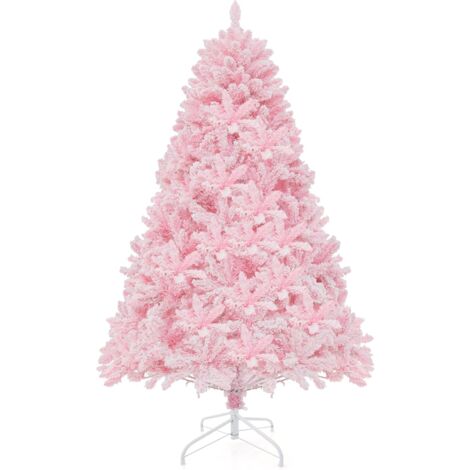 Sapin De Noël Artificiel Floqué Rose 185cm - 808 Branches PVC - 350 Lumières LED 8 Modes - Pré-éclairé Pour Salon Bureau