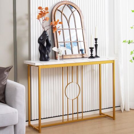 Console D'entrée COSTWAY Style Marbre - Design Ovale Moderne Avec Cadre Métal Noir - 100x30x80 Cm