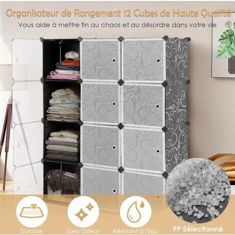 COSTWAY Armoire Penderie(12 Cubes)/(20 Cubes), Armoire de Rangement en  Plastique, Motif imprimé, Armoire