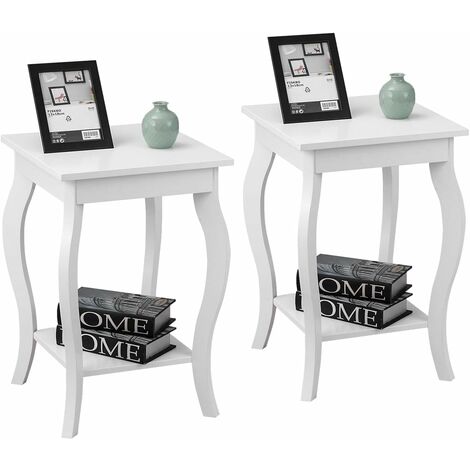 COSTWAY Table d'Appoint, Table de Chevet 2 Niveaux, Bout de Canapé Carré avec Patins Antidérapants pour Chambre, Salon, 40 x 40 x 60 cm, Blanc