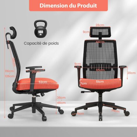 Chaise De Bureau Ergonomique DEUBA – Réglable En Hauteur, Accoudoirs, Soutien Lombaire – Noire