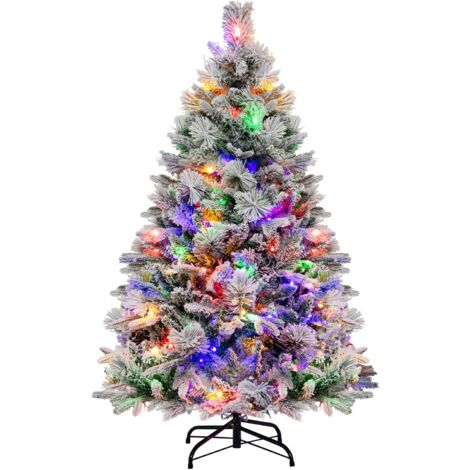 Costway – Sapin de Noël artificiel 135 cm – 472 pointes floquées – 160 lumières LED – 8 modes d'éclairage – Support métallique pliable