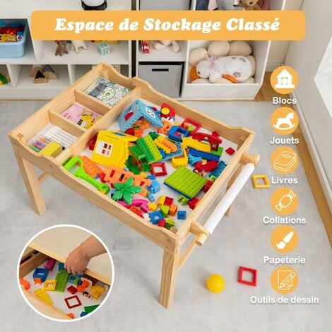 Table d'activités Lego 3 en 1 pour enfants en bois écologique