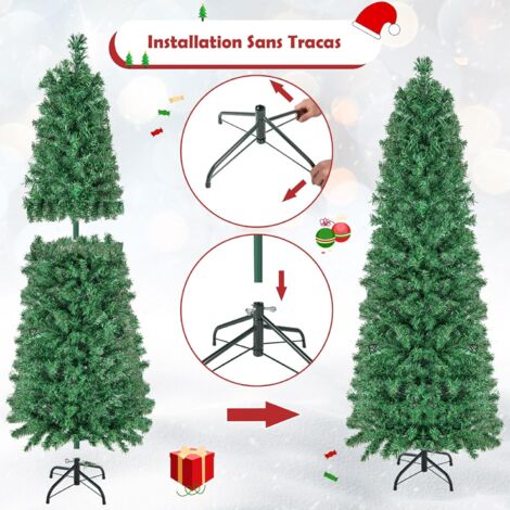 Sapin de Noël Artificiel 180 CM 1250 Branches Matériel PVC Arbre de Noël  avec Socle en Métal Décoration de Noël - Costway