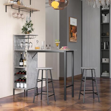 Costway – Table haute cuisine mange debout 90.5 cm – 2 tabourets gris – Étagères de rangement pour bouteilles et ustensiles – Compact pour cuisine et salon