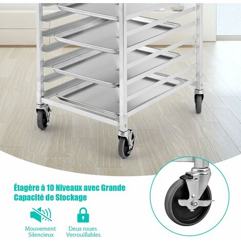 Chariot De Boulangerie 20 Niveaux Avec Roues Freinées - Support Aluminium Pour Plateaux Demi/Complets, Capacité 530 Lb