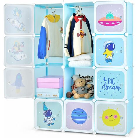 Costway – Armoire modulable enfants 12 cubes 107 x 36 x 142 cm – Matériau PP inodore et non toxique – Charge 2,5 kg par cube – Motifs d'animaux décoratifs (1/5)