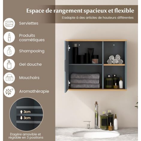 Armoire De Salle De Bain COSTWAY 170 Cm - Colonne De Rangement Avec Panier à Linge 48L, étagères Ajustables - Blanc - 7