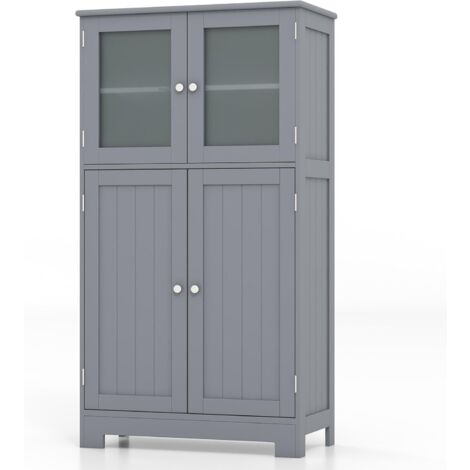 Costway – Meuble de rangement de salle de bain 4 portes – Etagères réglables – MDF imperméable – Design moderne – Dimensions 60 x 30 x 109 cm – Gris