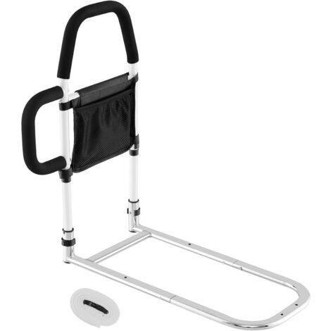 COSTWAY Barrière de Lit Médical pour Personnes Âgées Double Main Courante, Barrière Anti-Chute pour Lits avec Poche de Rangement Sangle de Fixation Charge 136kg