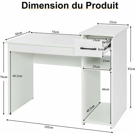 Bureau Informatique avec Tiroir et Support PC, 102 x 50 x 82 cm