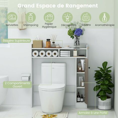 COSTWAY Meuble WC au-Dessus des Toilettes, Etagère de Rangement de Salle de Bains, avec Porte-Rouleau et Placards, 19,5 x 89 x 99 cm (19,5 x 89 x 99 cm,Gris COSTWAY Meuble WC au-Dessus des Toilettes, Etagère de Rangement de Salle de Bains, avec Porte-Rouleau et Placards, 19,5 x 89 x 99 cm (19,5 x 89 x 99 cm,Gris
