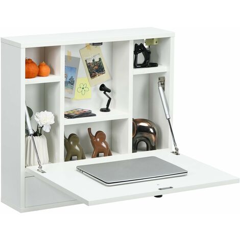 Costway – Bureau mural rabattable pour ordinateur – Plateau pliable en MDF – Étagères intégrées et tiroir – Optimisé pour petits espaces (1/5)