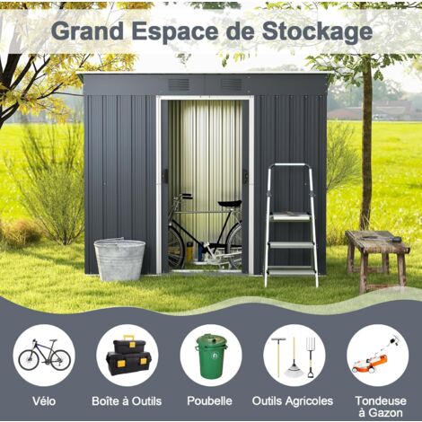 Abri De Jardin Métal 1,5 M² COSTWAY - Cache Poubelle Verrouillable, 2 Portes, Toit Ouvrant, Rangements Extérieurs (Gris)