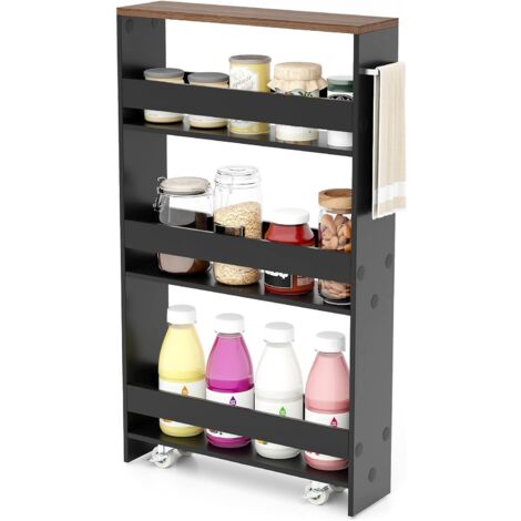 Costway – Desserte de cuisine à roulettes 4 niveaux – Design étroit 47,5 x 13 x 80,5 cm – Matériau bois d'ingénierie et métal – Roues verrouillables