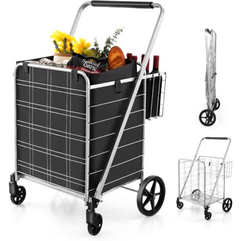 Costway – Chariot de courses pliable 126L – Cadre métal et doublure Oxford – Roues antidérapantes pour tous terrains – Charge 150kg – Pour supermarché, buanderie