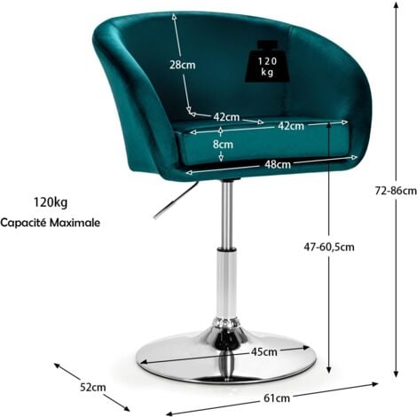 COSTWAY Chaise d'appoint Pivotante en Velours Moderne, Fauteuil de Bureau réglable en Hauteur Éponge Élastique, Base Galvanisée Charge 125kg (Vert)