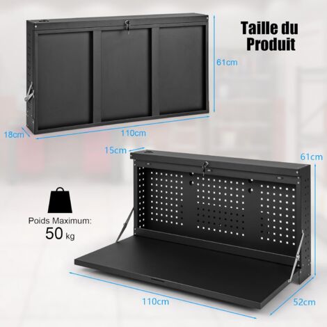 Panneau Mural Porte-outils Pliable COSTWAY - Perforé Avec Tablette, Charge 50 Kg, Dimensions 50x50x106 Cm - Pour Garage, Atelier, Rangement