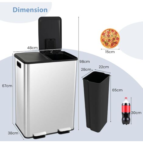 Poubelle De Cuisine Automatique COSTWAY 72 L - Acier Inox, Réservoir Scellé 3,5 L, 2 Seaux Amovibles 11 L, Ouverture Sensorielle