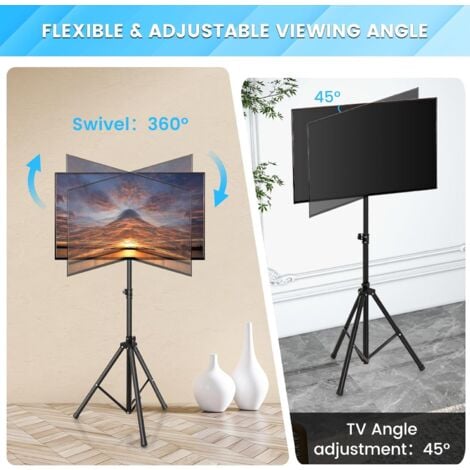 COSTWAY Support TV sur Pied Universel Pivotant pour TV 21’’ à 47’’ LCD LED Plasma, Hauteur Réglable, Trépied Pliable, Pied TV Antidérapant en Métal, Charge Max 35kg, pour Chambre, Salon, Bureau