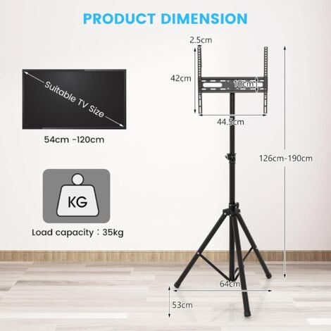 COSTWAY Support TV sur Pied Universel Pivotant pour TV 21’’ à 47’’ LCD LED Plasma, Hauteur Réglable, Trépied Pliable, Pied TV Antidérapant en Métal, Charge Max 35kg, pour Chambre, Salon, Bureau