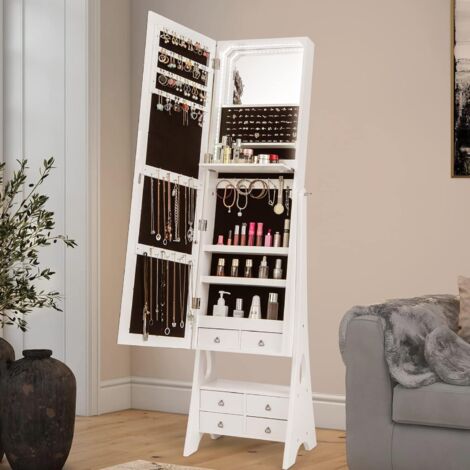 COSTWAY Armoire à Bijoux Avec Miroir Pleine Longueur Et LED - Organisateur Maquillage Pliable Blanc