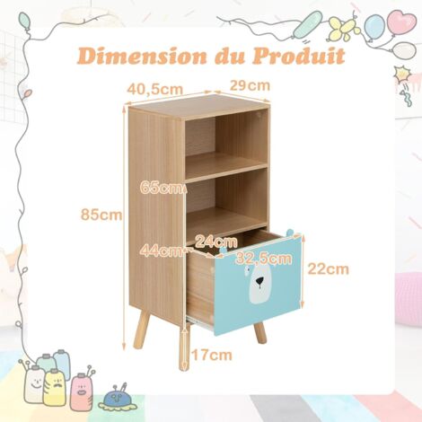 Bibliothèque Enfant 5 Niveaux En Bois – Étagère Livres & Jouets Avec 3 Poches Tissu Animaux Mignons, Chambre Bébé & Salle De Jeux