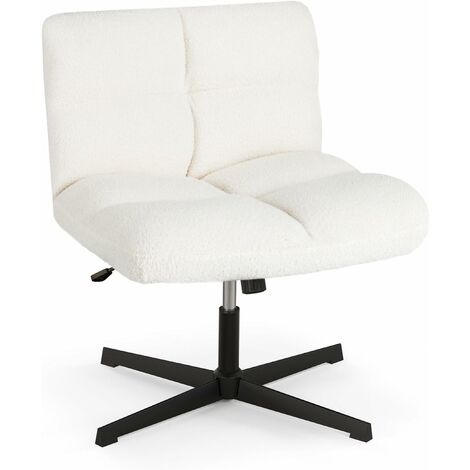 COSTWAY Fauteuil de Salon en Tissu Bouclette, Chaise Coiffeuse à Pieds Croisés Métal, Hauteur Réglable, pour Salon, Chambre, Bureau, Charge 160 kg, Beige (1/5)