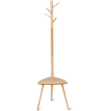 Porte-manteau avec 4 crochets et table pour ranger vestes, couleur naturel (44.5 44.5 161.5cm)