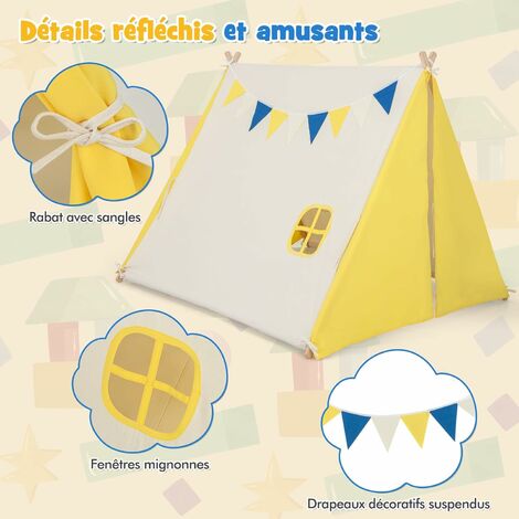 Tente de Jeux pour Enfants Cabane de Style Princesse en Coton Cadeau pour  Garçons et Filles Jaune - Costway
