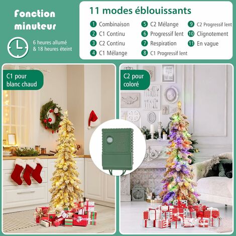 NALONE Mini Sapin De Noël Violet Floqué 60 Cm - Lumineux Avec Minuterie, 27 Décos Incluses Et Base Tissu - Idée Déco Table De Fête