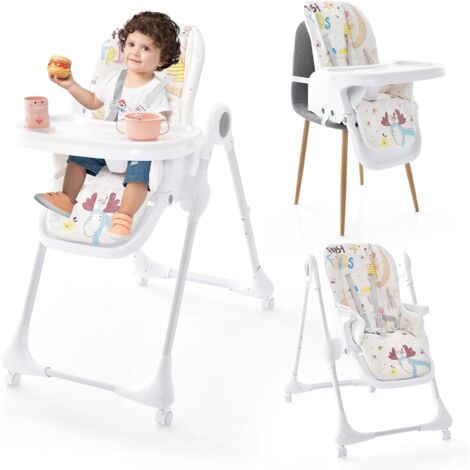 Chaise Haute Bébé COSTWAY Évolutive Et Pliable - 7 Hauteurs, Double Plateau, 6-36 Mois (15 Kg)