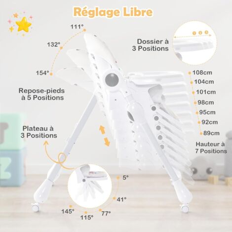 Chaise Haute Bébé Arkyomi 3-en-1 Pliable - 5 Modes, Réglable, Avec Roulettes | De 6 Mois à 6 Ans