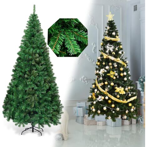 Costway – Sapin de Noël artificiel 210cm – 950 branches en PVC ignifuge – Support métal robuste – Pour intérieur et extérieur